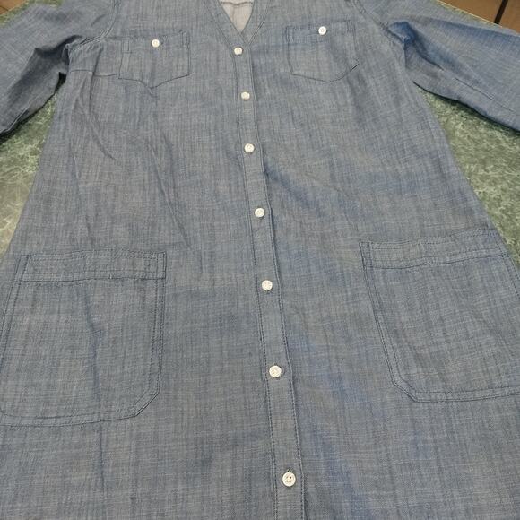 Old Navy Shirt Dress Chambray 100% Cotton Roll Tab sz M Pockets Western Coastal - Picture 5 of 15